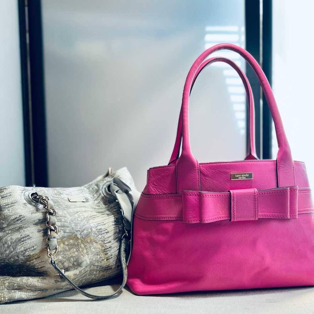 Kate spade 2 bag bundle; Hot Pink Bow & Grey Snake Print Chain Strap